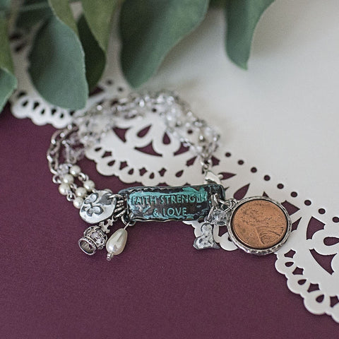 Faith, Strength, and Love Charm Bracelet