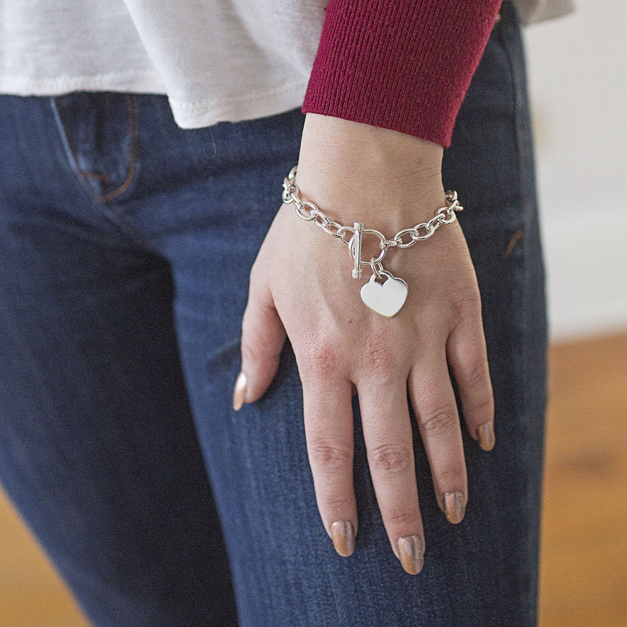 Silver Heart Tag Bracelet