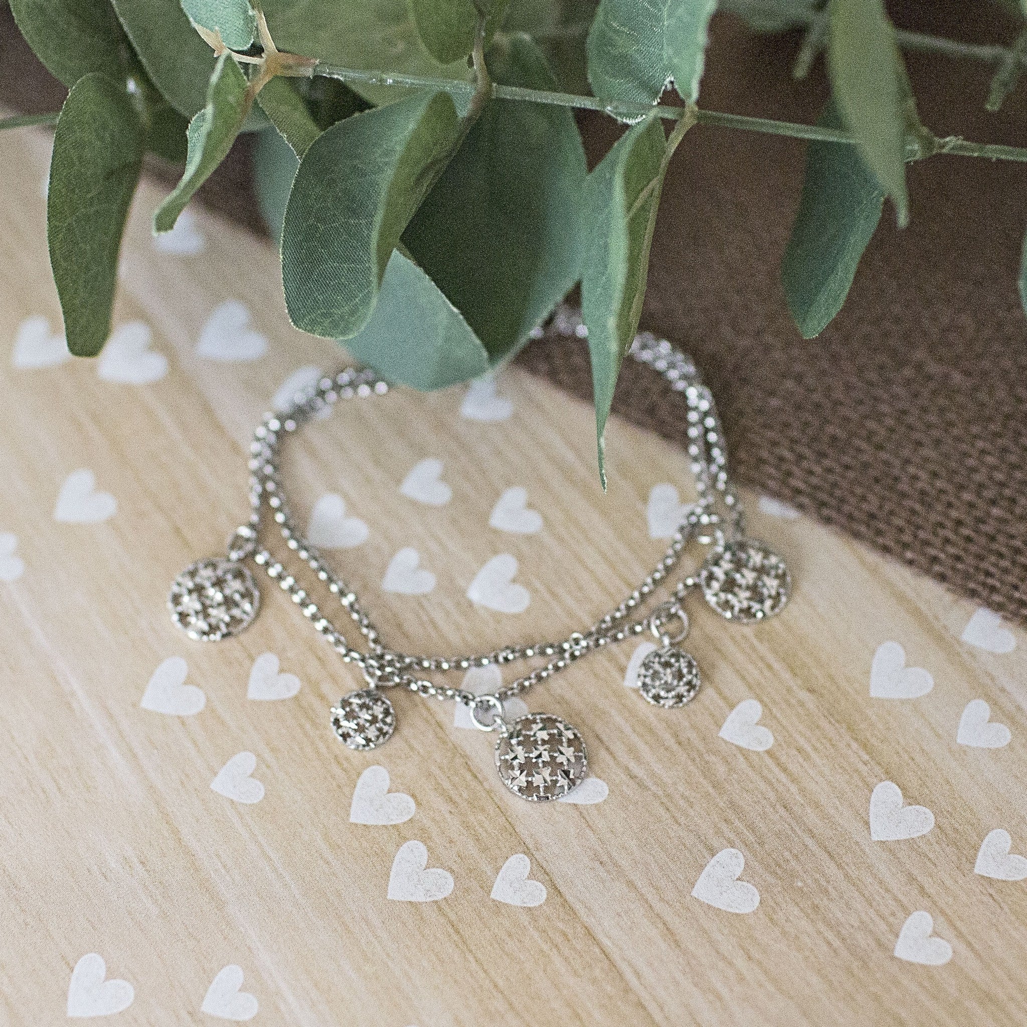 .925 Sterling Silver Filigree Dangle Charm Bracelet