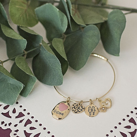 Gold Sister Wire Bangle Bracelet