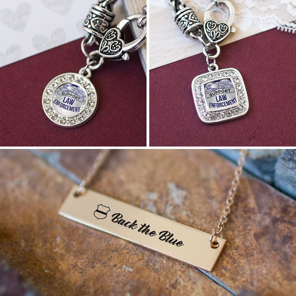 Police Mom Pave Heart Charm Jewelry Collection – oliviaandivy