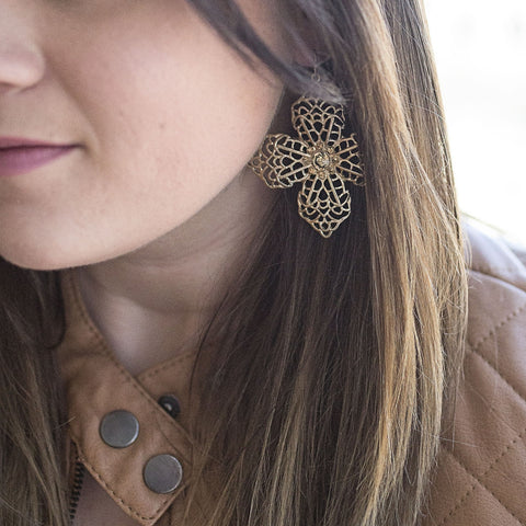 Champagne Filigree Cross Dangle Earrings
