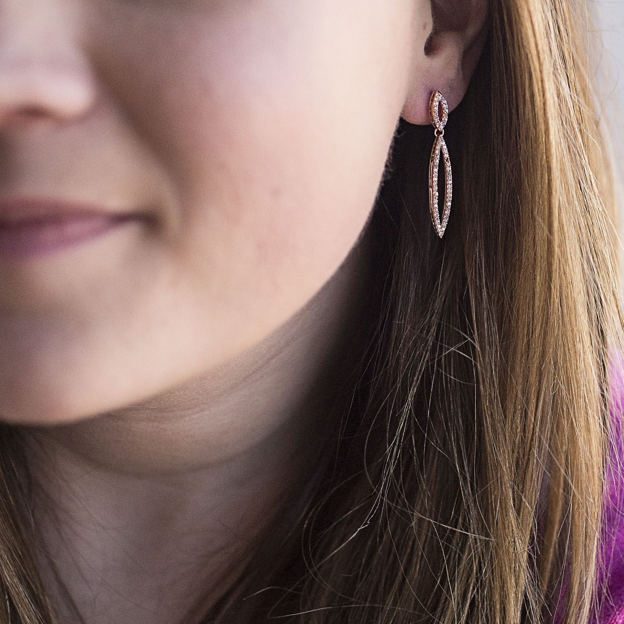 Rose Gold Open Marquise Dangle Earrings