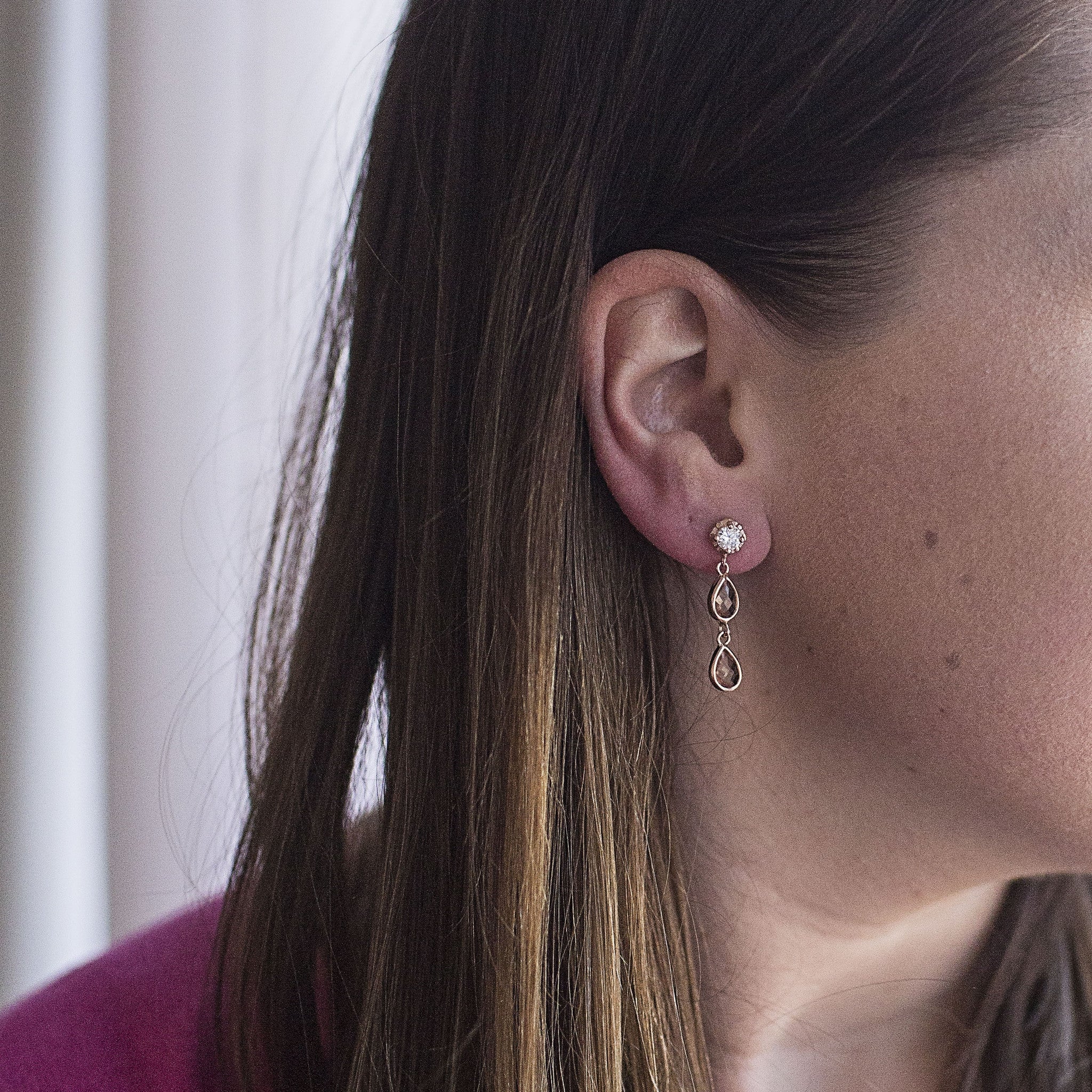 Rose Gold Double Teardrop Dangle Earrings