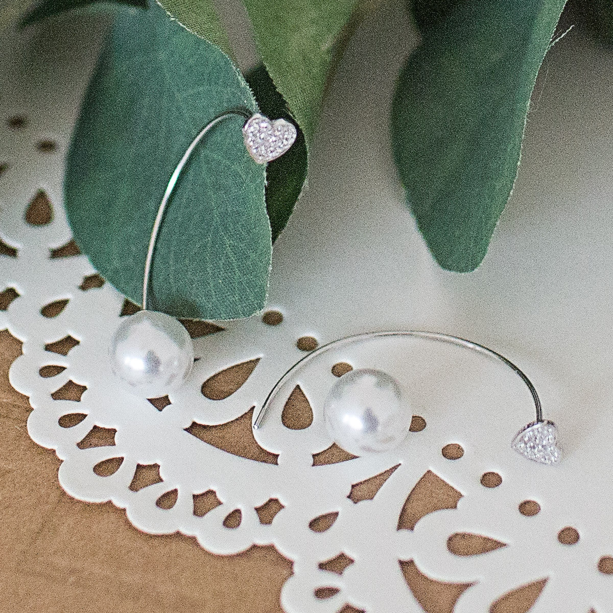 .925 Sterling Silver Pearl Love Earrings