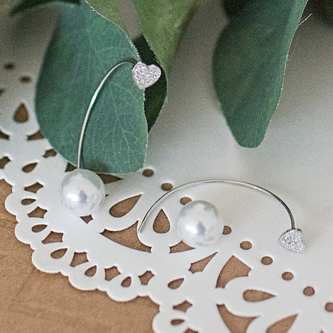 .925 Sterling Silver Pearl Love Earrings