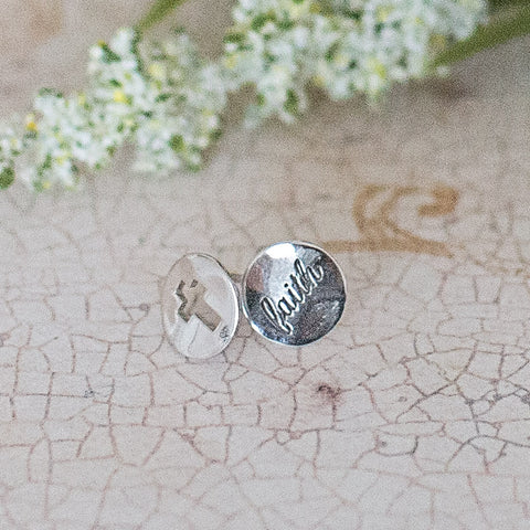 .925 Sterling Silver Faith and Cross Stud Earrings