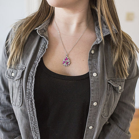 Sparkling Pink Ruby Cluster Necklace