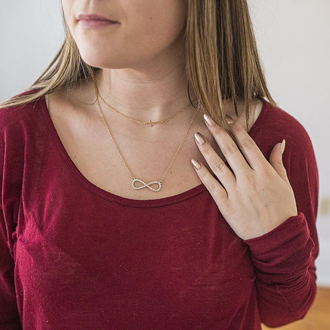 Gold Two Strand Infinity and Cross Necklace