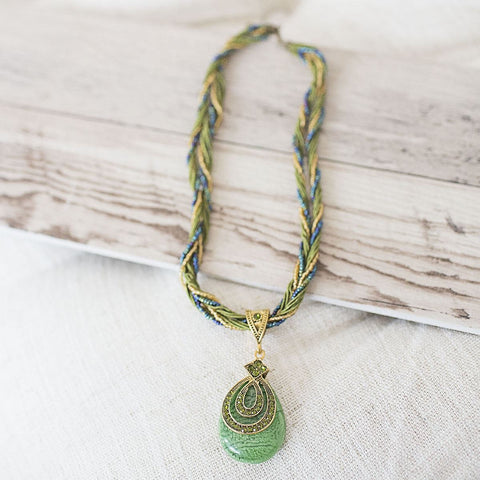 Olive Teardrop Beaded Necklace