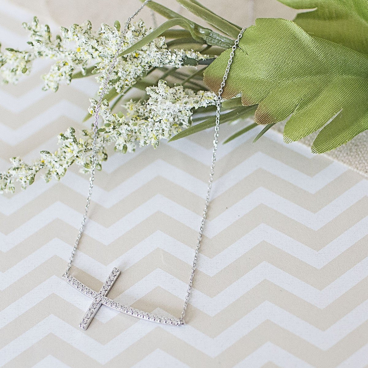 Silver / Gold CZ Cross Necklace