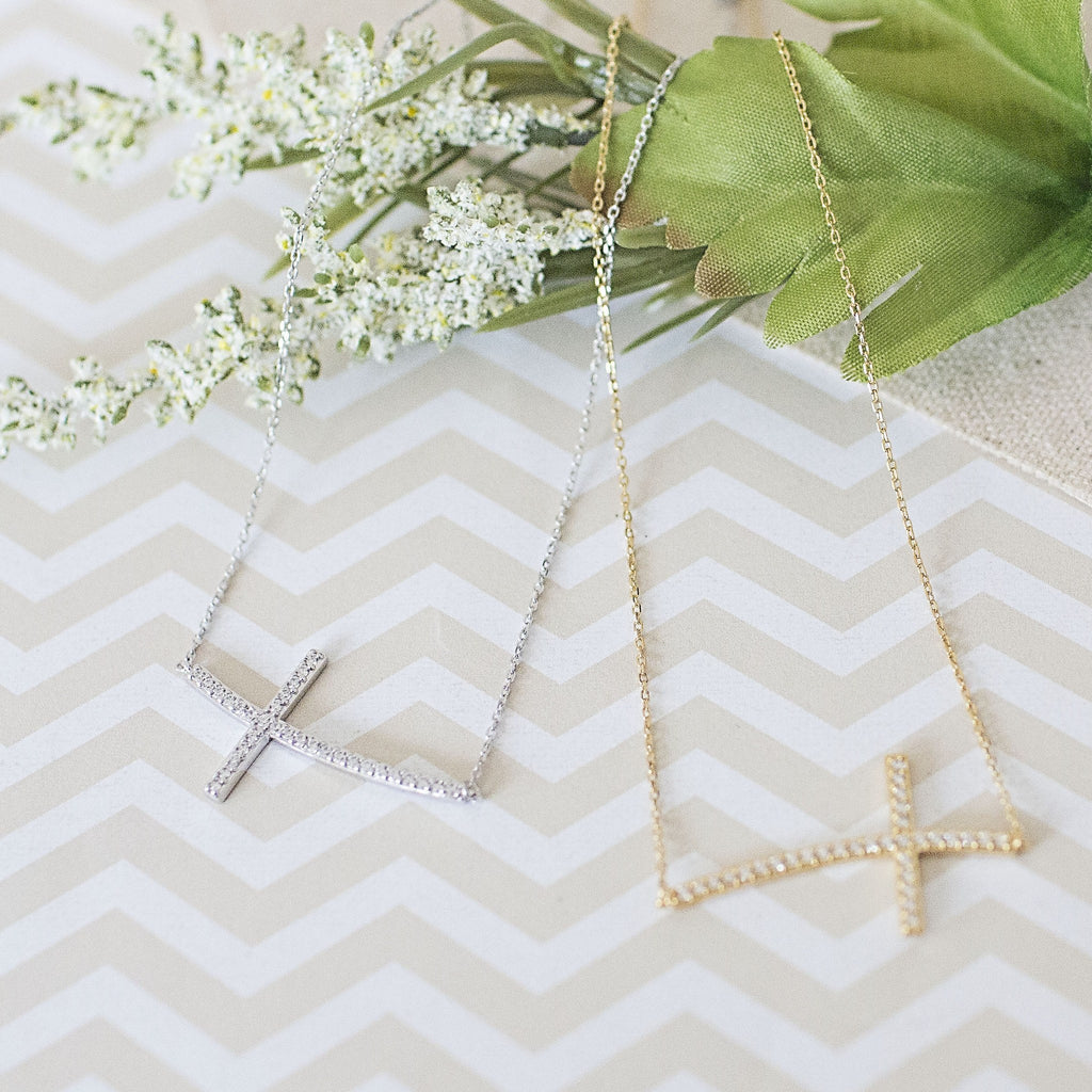 Silver / Gold CZ Cross Necklace