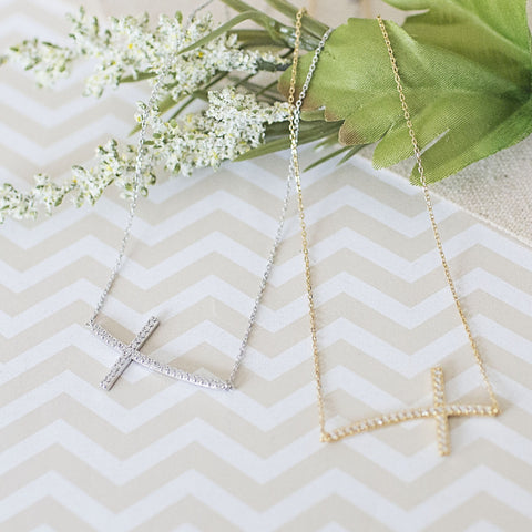 Silver / Gold CZ Cross Necklace