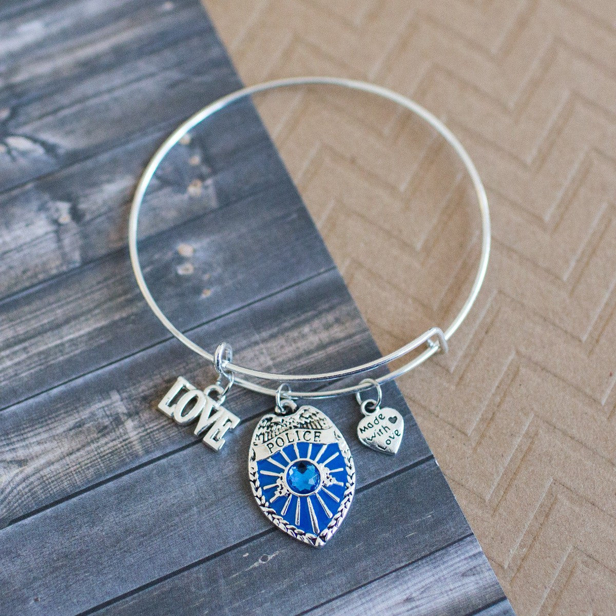 Blue Police Badge Charm Jewelry Collection