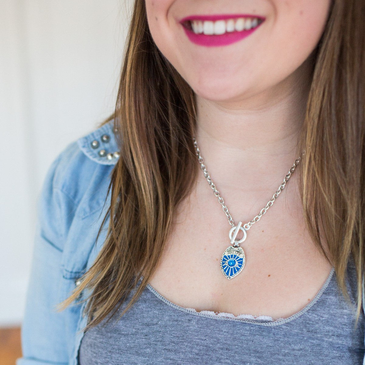 Blue Police Badge Charm Jewelry Collection