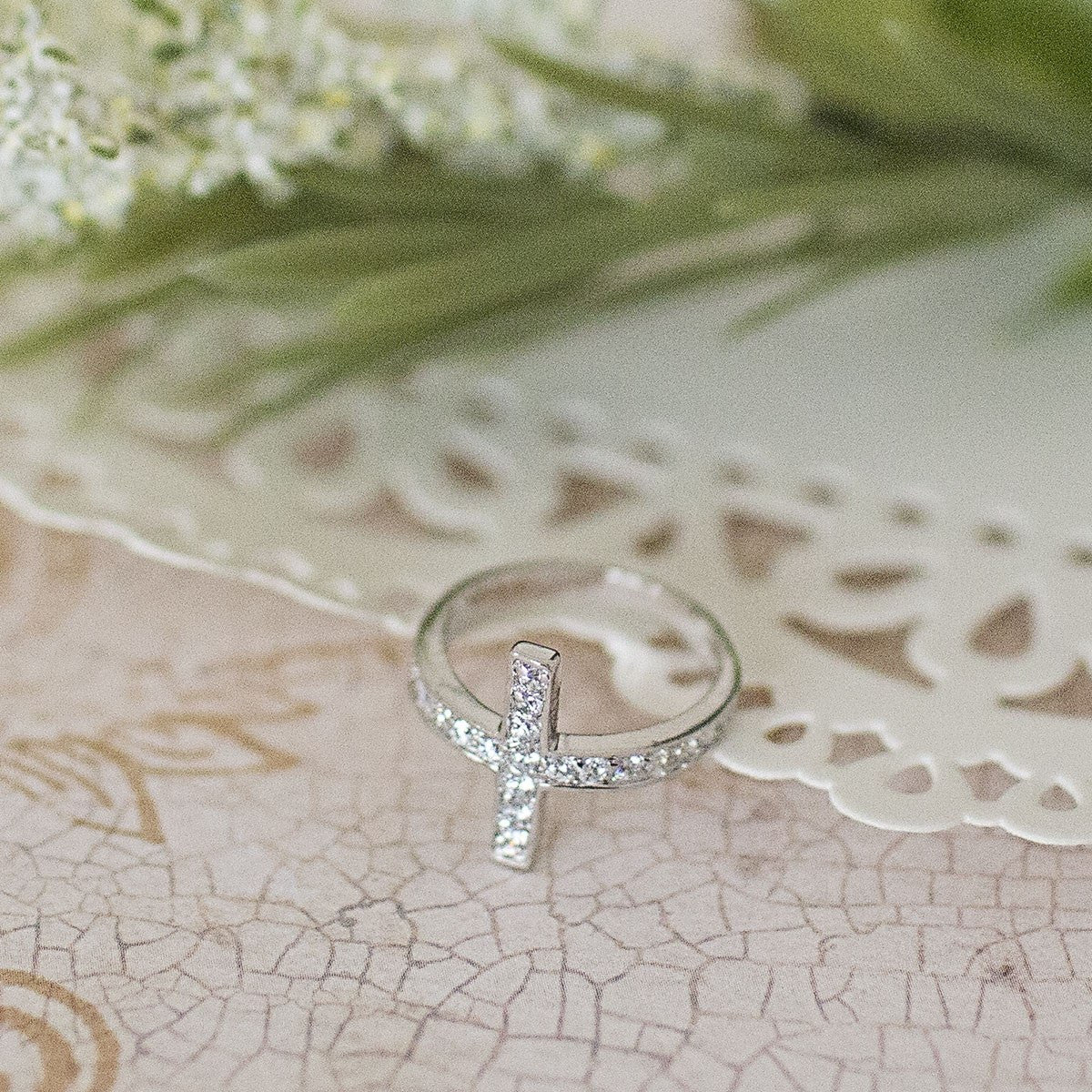 .925 Sterling Silver CZ Cross Ring