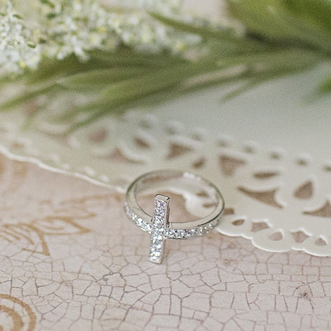 .925 Sterling Silver CZ Cross Ring