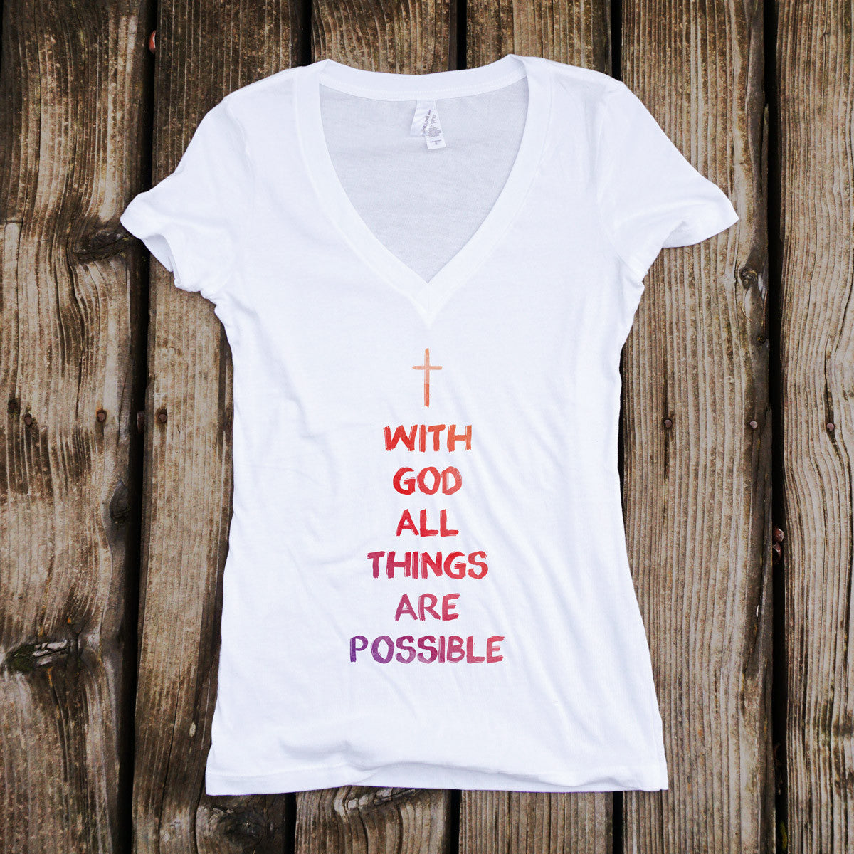 With God All Things Are Possible Ladies V-Neck T-Shirt