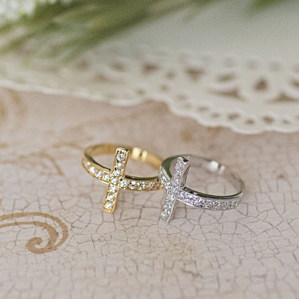 .925 Sterling Silver CZ Cross Ring