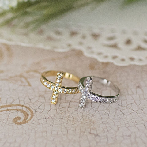 .925 Sterling Silver CZ Cross Ring