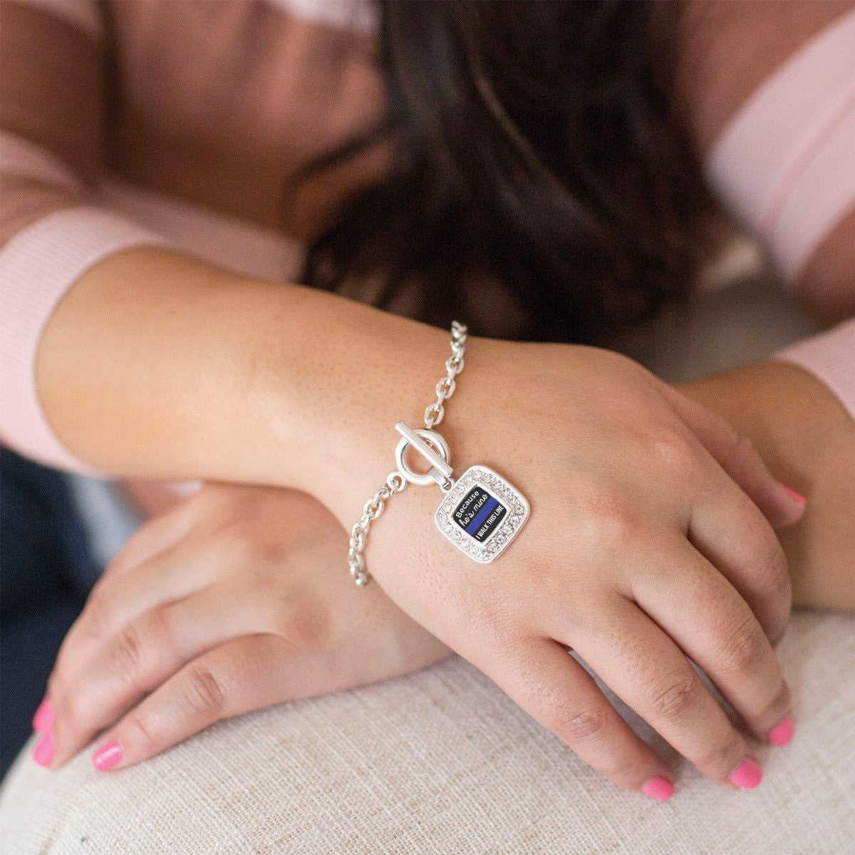 Police Wife Pave Heart Charm Jewelry Collection