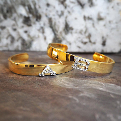 Silver Initial Gold Cuff Bracelet