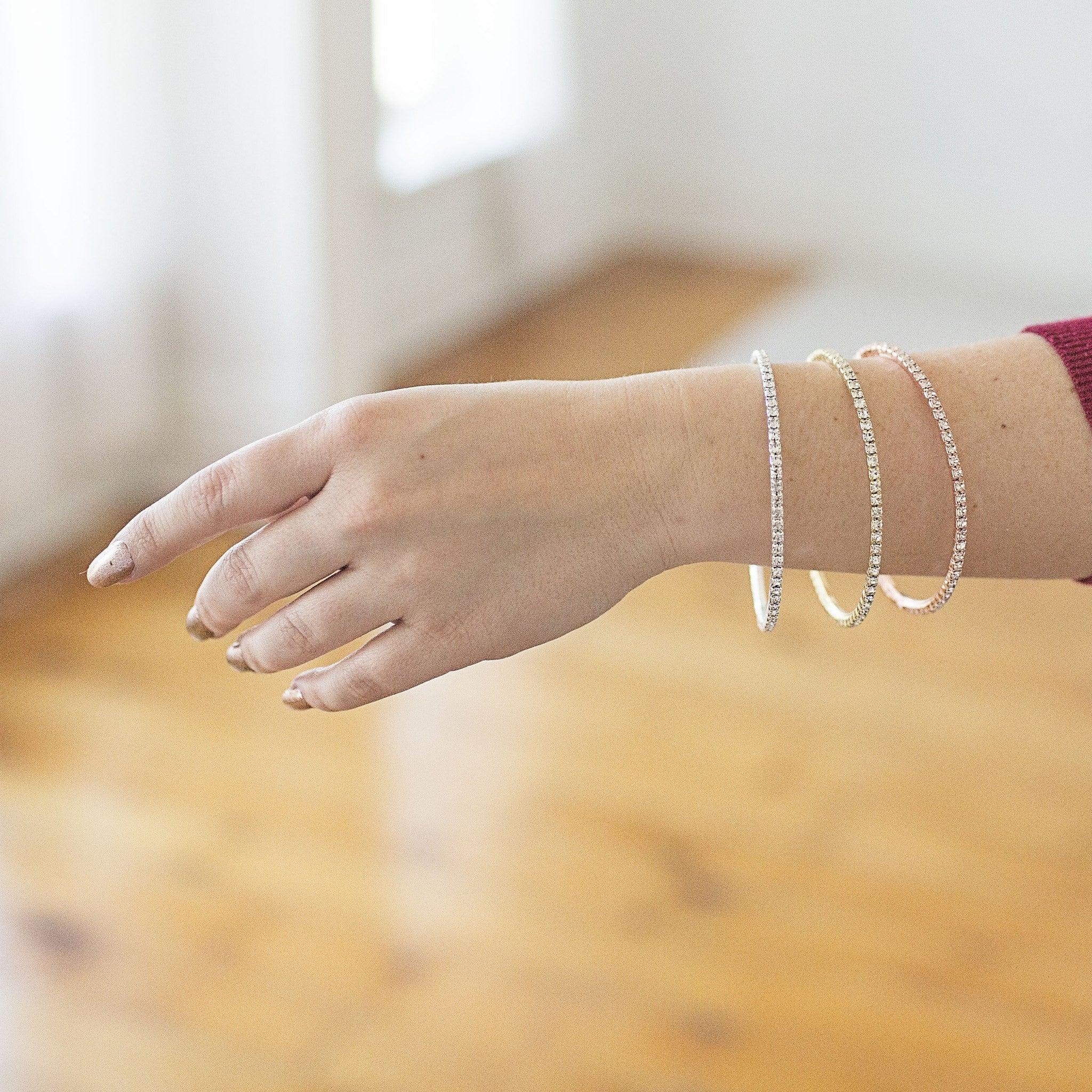 Crystal Bangle Set in Gold, Rose Gold and Silver
