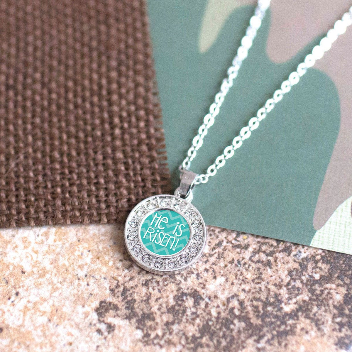 He is Risen Teal Chevron Charm Jewelry Collection