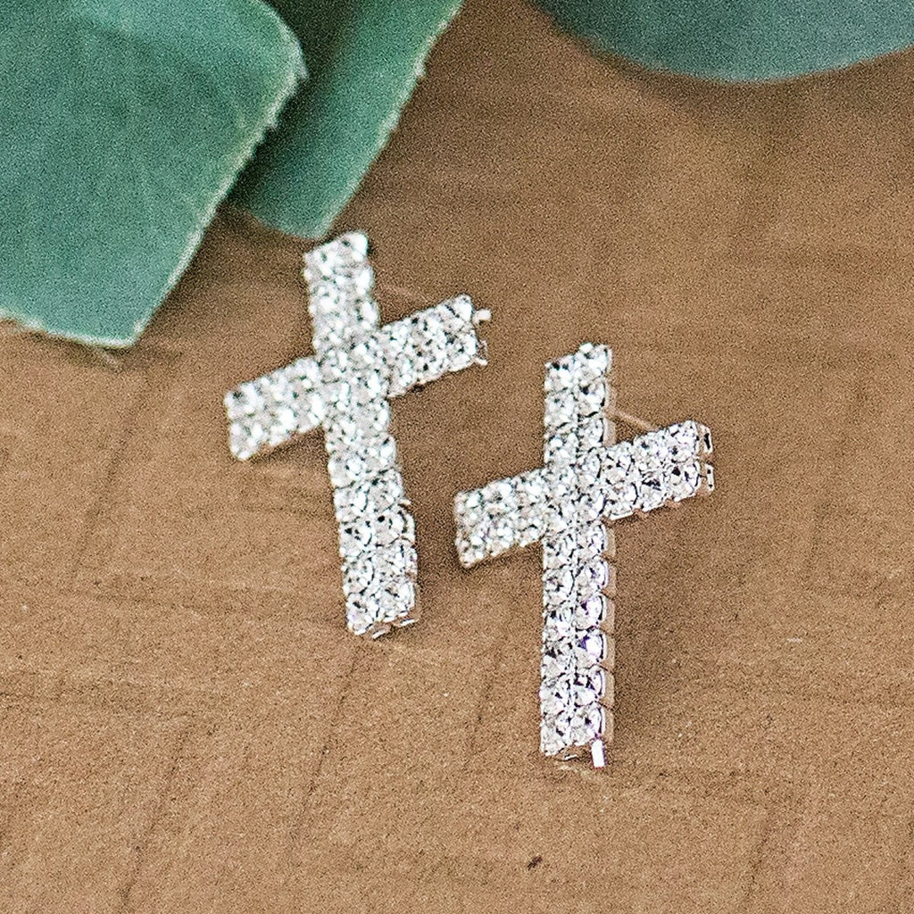 Sparkling Cross Stud Earrings