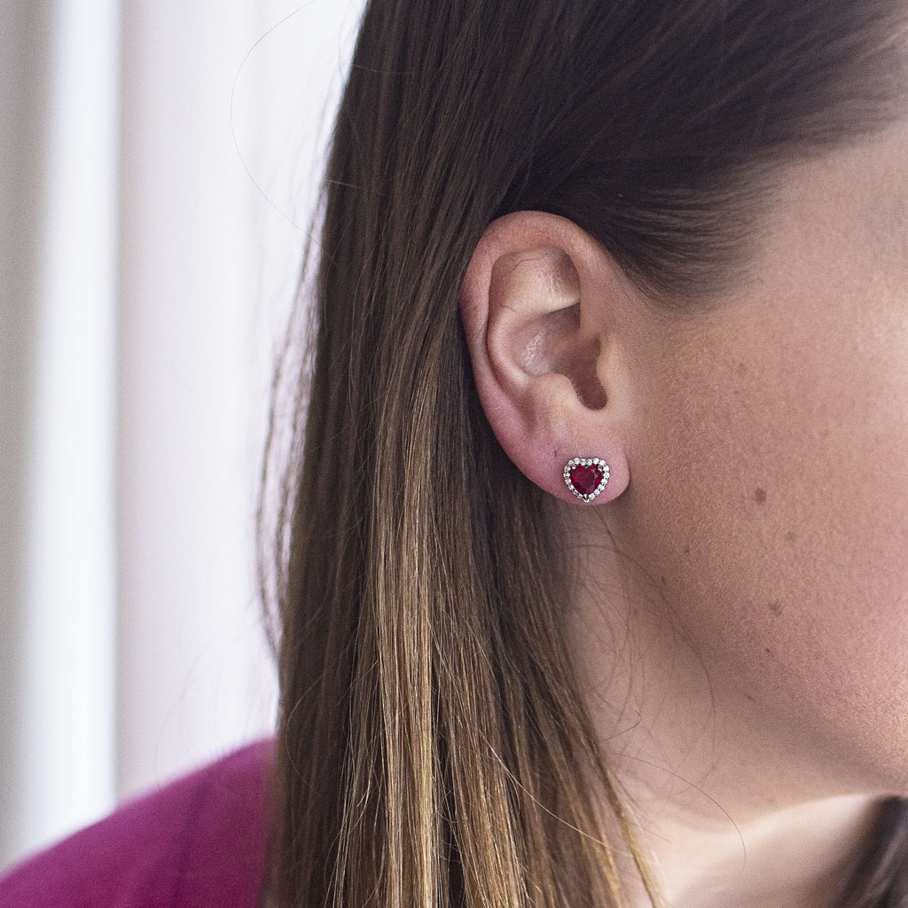 Petite 1.1 Carat Garnet Heart Stud Earrings