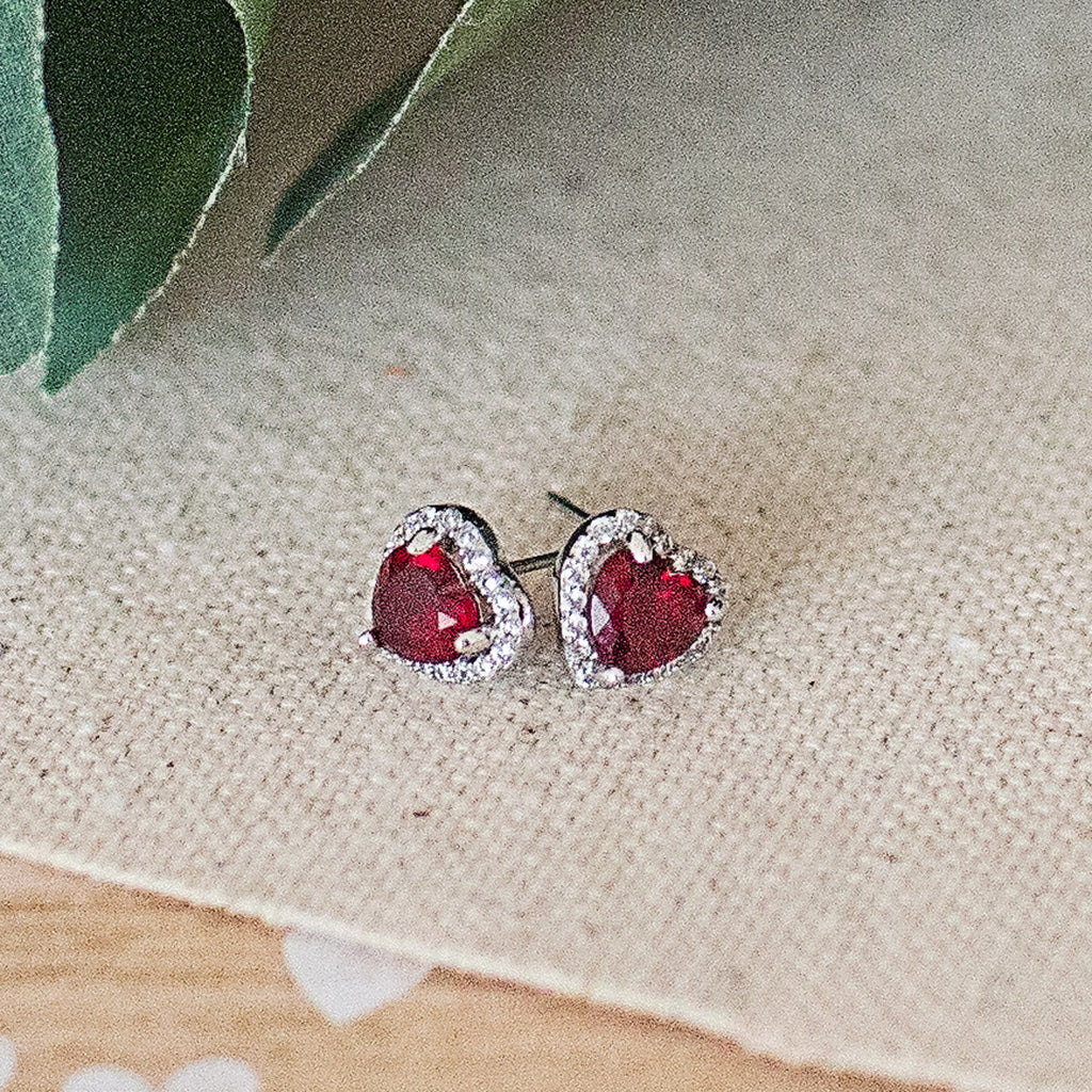 Petite 1.1 Carat Garnet Heart Stud Earrings