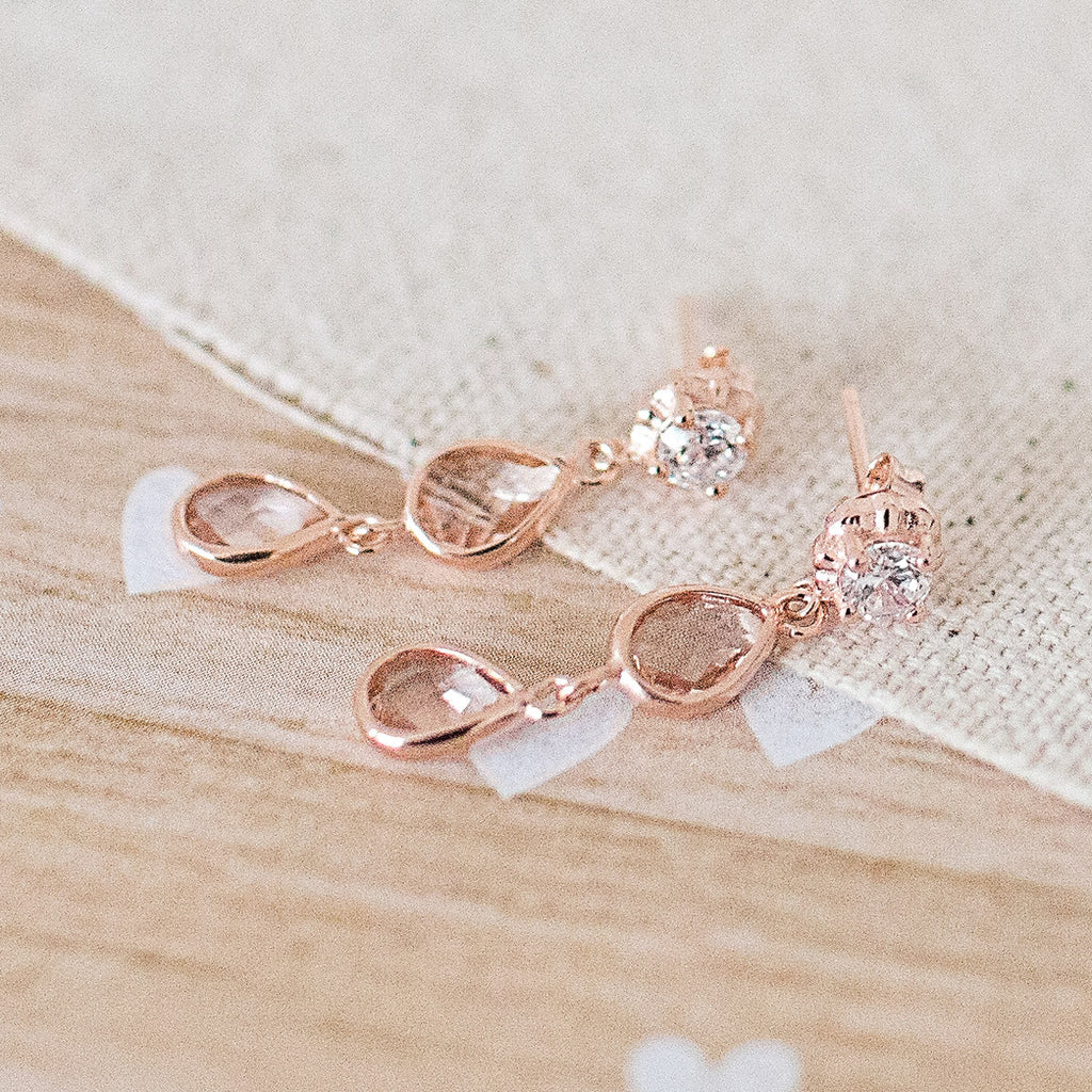 Rose Gold Double Teardrop Dangle Earrings