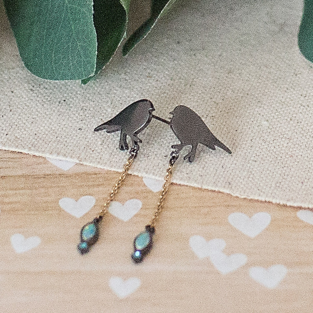 Stainless Steel Bird Aurora Borealis Dangle Earrings