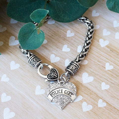 Police Girl Pave Heart Charm Jewelry Collection