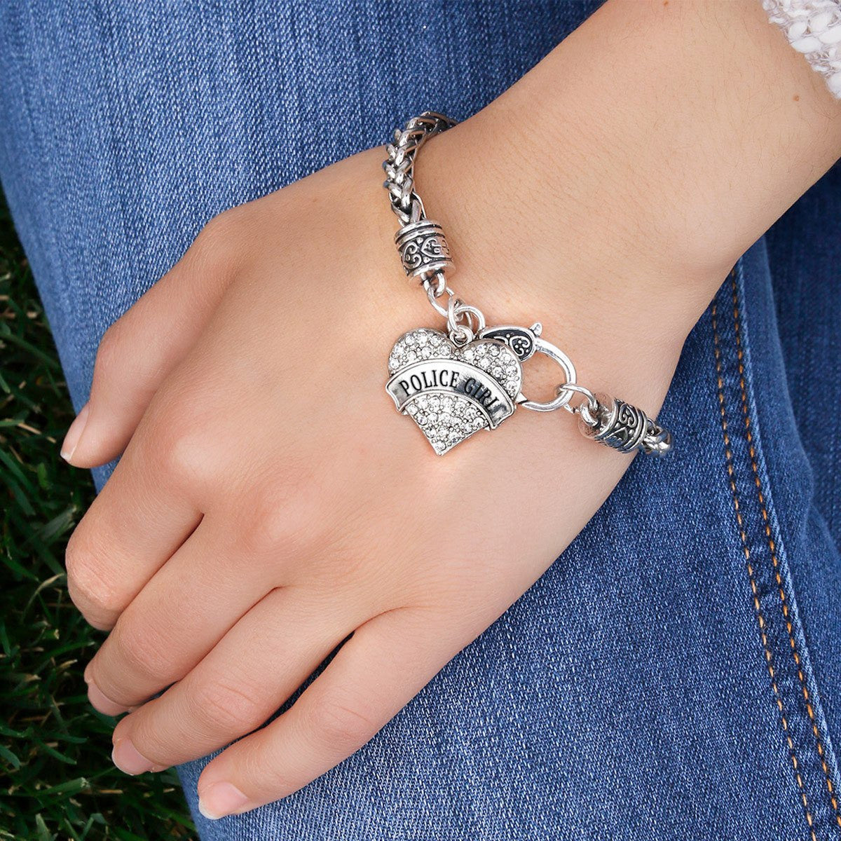 Police Girl Pave Heart Charm Jewelry Collection