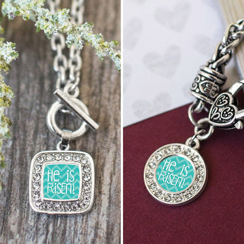 He is Risen Teal Chevron Charm Jewelry Collection