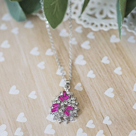 Sparkling Pink Ruby Cluster Necklace