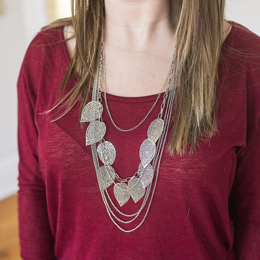 Silver Leaf Statement Necklace