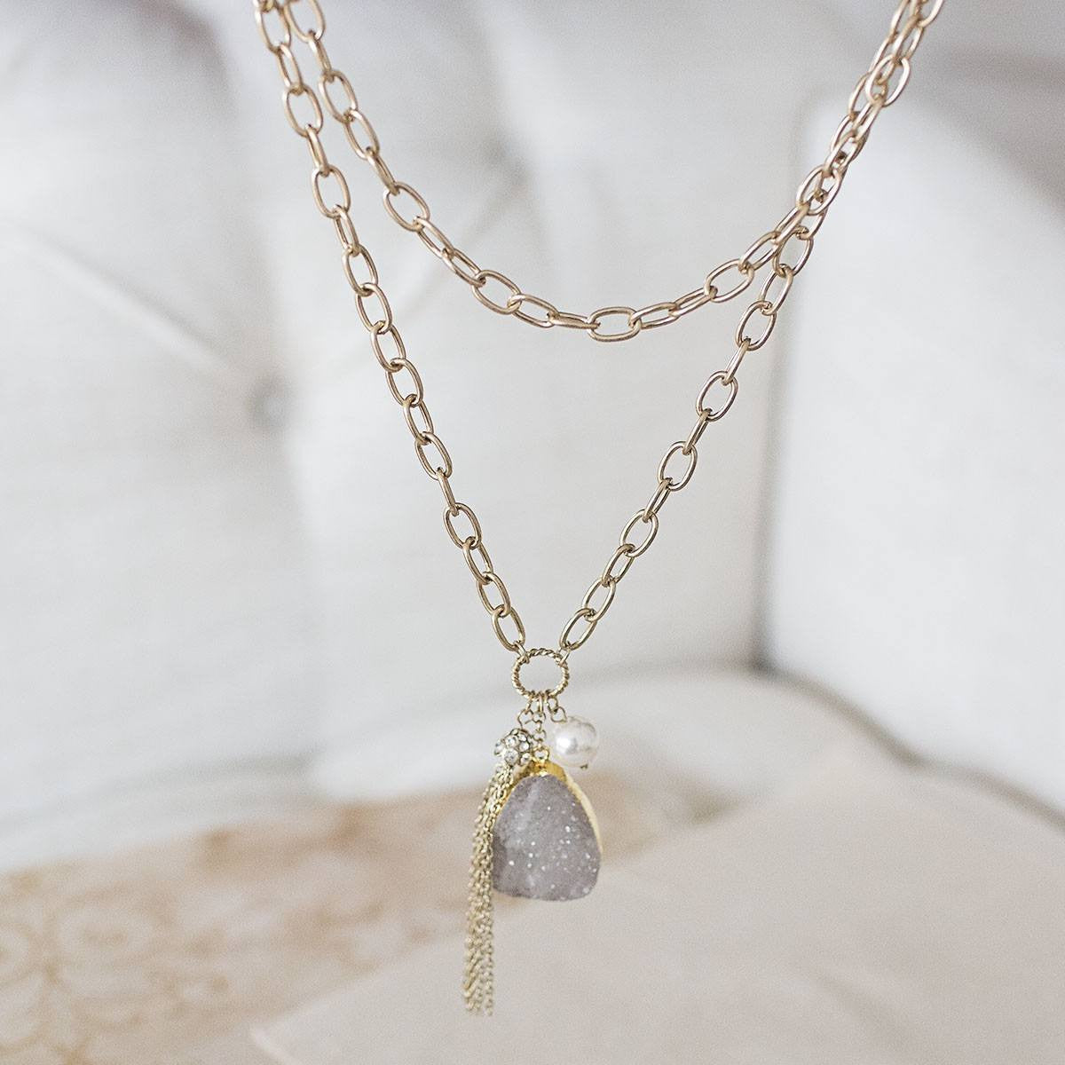 Double Chain Crystals and Druzy Necklace