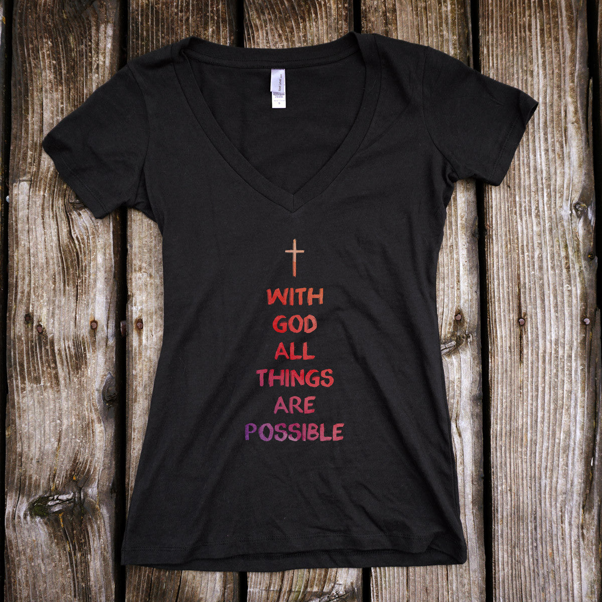 With God All Things Are Possible Ladies V-Neck T-Shirt