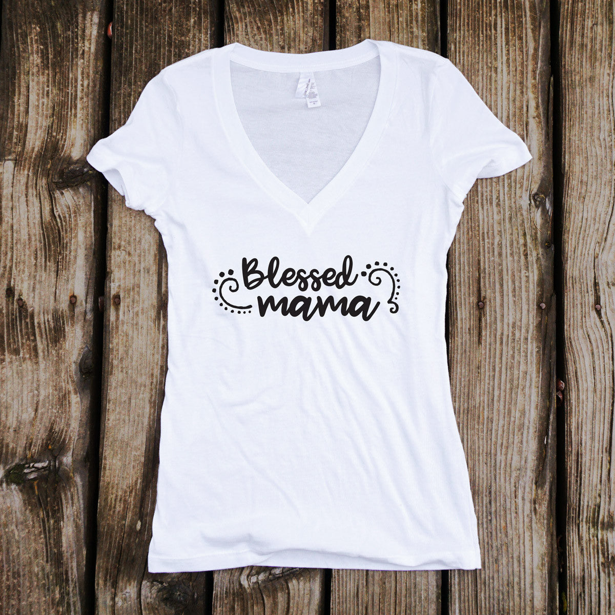 Blessed Mama Ladies V-Neck T-Shirt