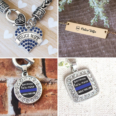 Police Wife Pave Heart Charm Jewelry Collection