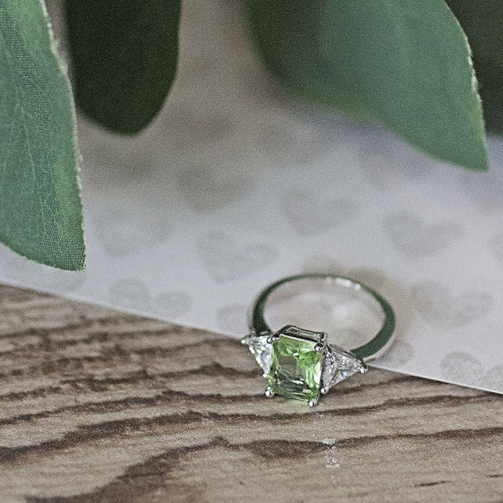 Radiant Peridot 4.0 Carat Engagement Ring