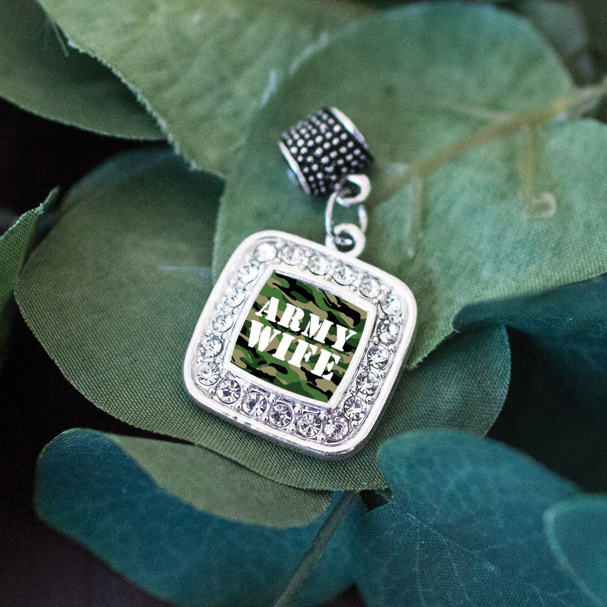 Army Wife Pave Square Memory Charm