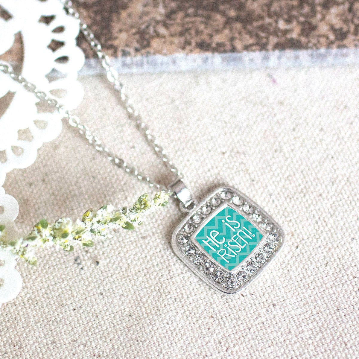 He is Risen Teal Chevron Charm Jewelry Collection