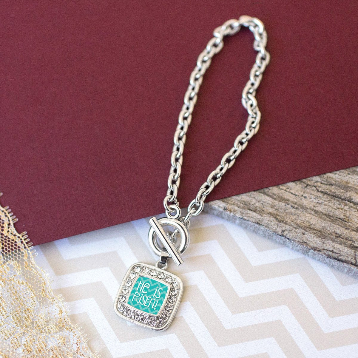 He is Risen Teal Chevron Charm Jewelry Collection