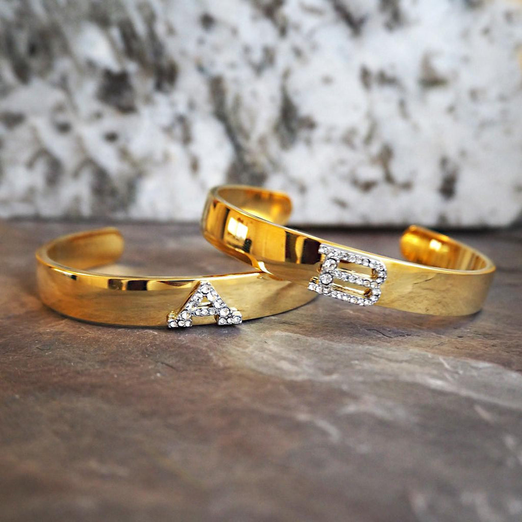 Silver Initial Gold Cuff Bracelet